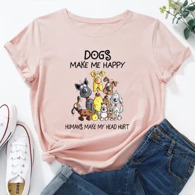 Women Casual Street Hipster Short Sleeve Round Print Loose T-Shirt