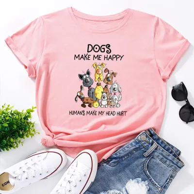 Women Casual Street Hipster Short Sleeve Round Print Loose T-Shirt