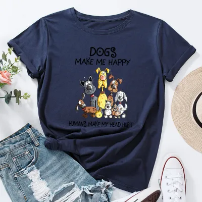 Women Casual Street Hipster Short Sleeve Round Print Loose T-Shirt