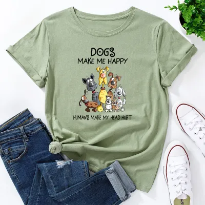 Women Casual Street Hipster Short Sleeve Round Print Loose T-Shirt