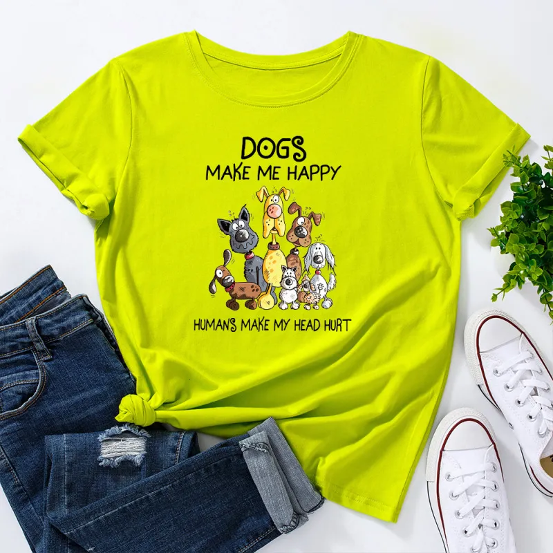 Women Casual Street Hipster Short Sleeve Round Print Loose T-Shirt