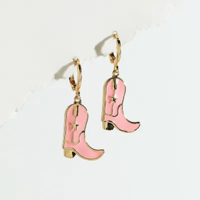 Women Cute Boots Shaped Alloy Drop Hoop Earrings