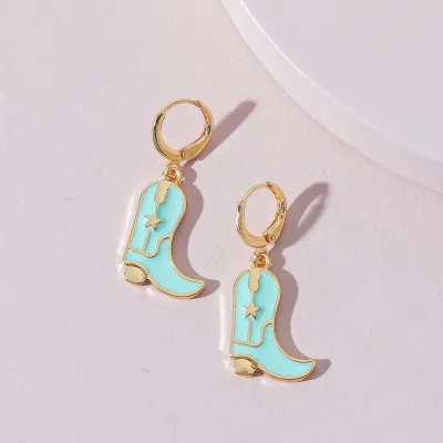 Women Cute Boots Shaped Alloy Drop Hoop Earrings