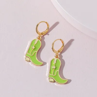 Women Cute Boots Shaped Alloy Drop Hoop Earrings
