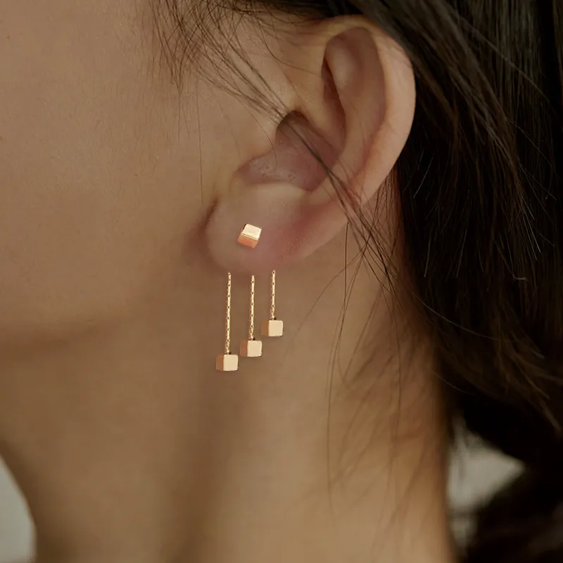 Women's Exquisite Small Square Copper Tassel Earrings