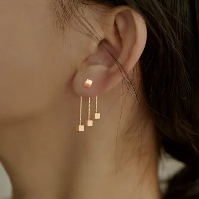 Women's Exquisite Small Square Copper Tassel Earrings