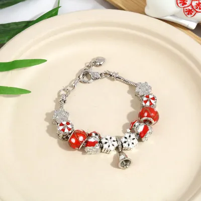 Christmas Crystal Beaded Alloy Dripping Oil Jewelry Children Snake Bone Chain Bracelet for Women