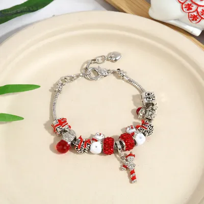 Christmas Crystal Beaded Alloy Dripping Oil Jewelry Children Snake Bone Chain Bracelet for Women