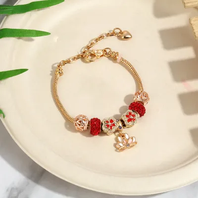 Christmas Crystal Beaded Alloy Dripping Oil Jewelry Children Snake Bone Chain Bracelet for Women