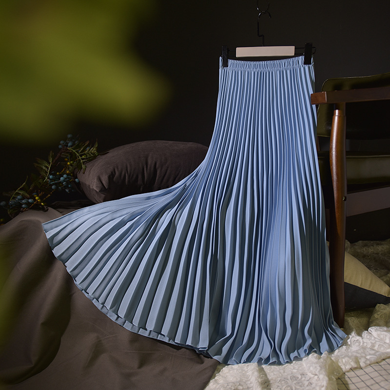 Wholesale Womens Vintage Pleated Long Skirt Casual High