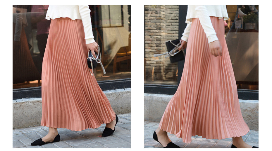 Wholesale Womens Vintage Pleated Long Skirt Casual High