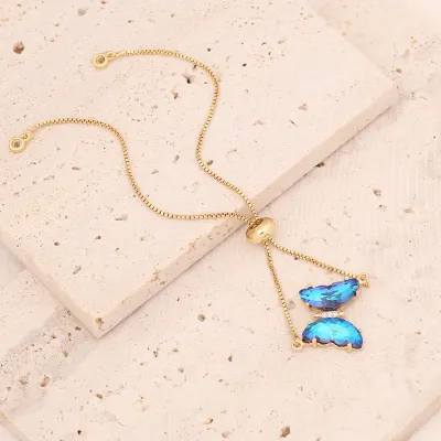 Fashion Jewelry Colorful Zircon Butterfly Charm Bracelet Personalized Light Luxury 18K Gold Plated for Women