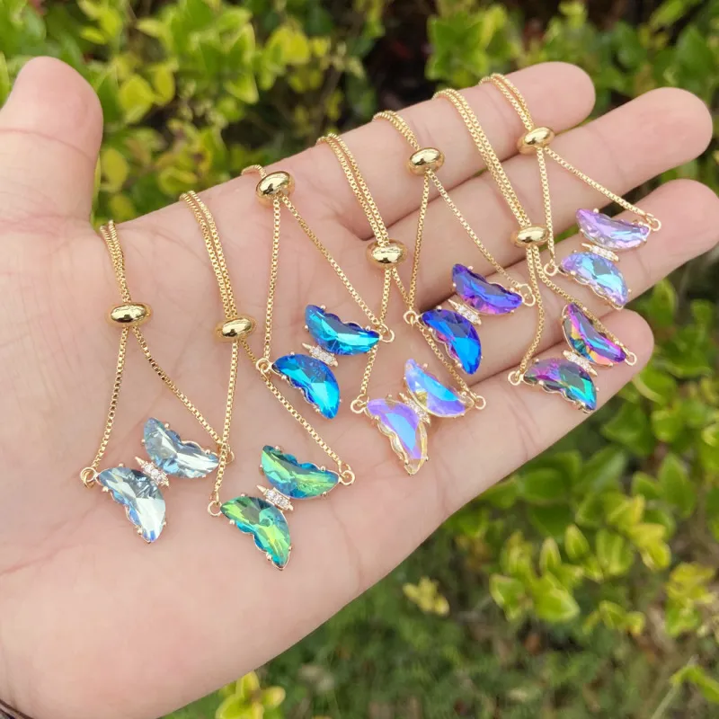 Fashion Jewelry Colorful Zircon Butterfly Charm Bracelet Personalized Light Luxury 18K Gold Plated for Women