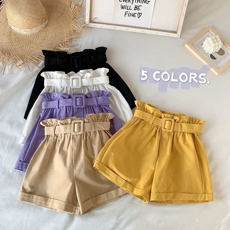 Kids Girls Simple Casual Solid Color Stringy Selvedge Elastic Basic Shorts for Baby Girls 0-3T