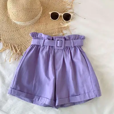 Kids Girls Simple Casual Solid Color Stringy Selvedge Elastic Basic Shorts for Baby Girls 0-3T