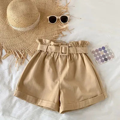 Kids Girls Simple Casual Solid Color Stringy Selvedge Elastic Basic Shorts for Baby Girls 0-3T