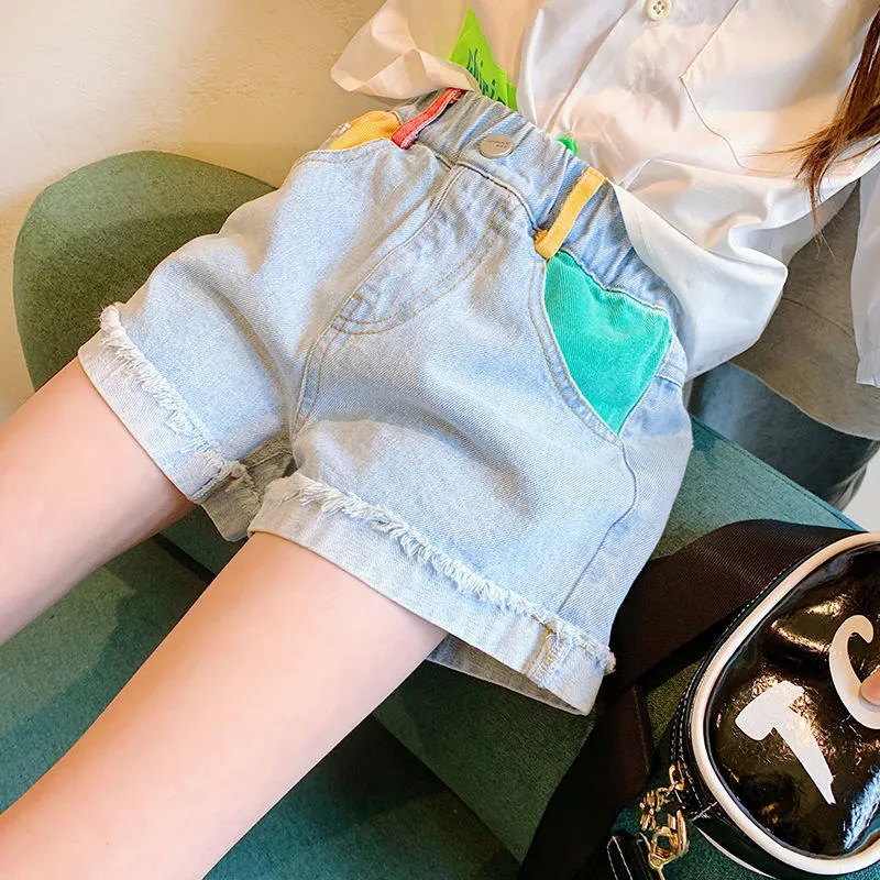 Toddler Baby Girls Casual Color Block Denim Shorts Elastic Waist Summer