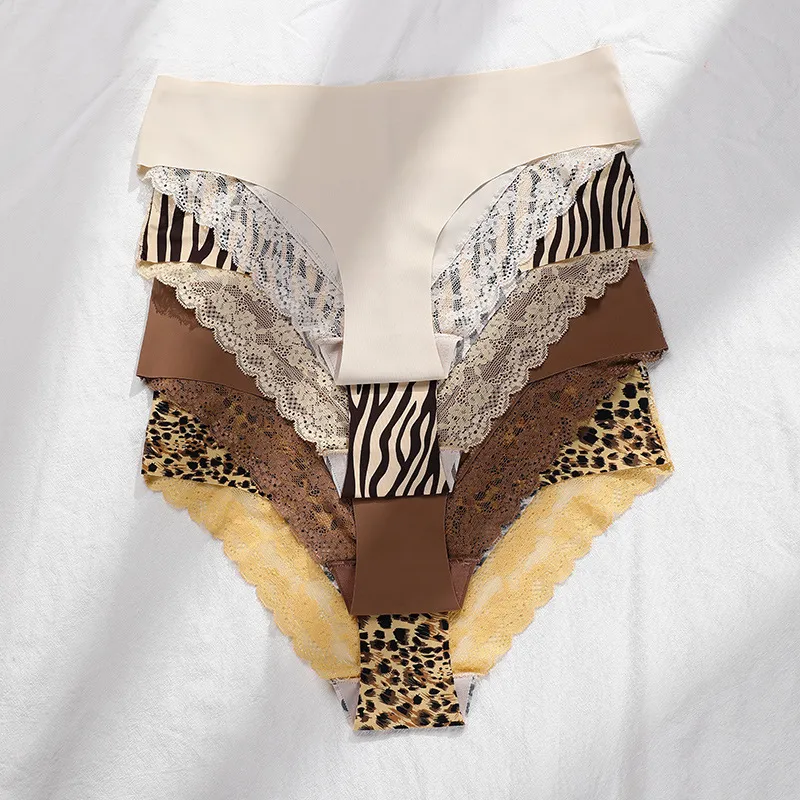 Women Leopard Sexy Lace Patchwork Low Waist Breathable Soft Panty