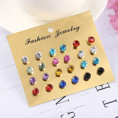 Women Exquisite Multicolor Zircon Stud Earrings Set