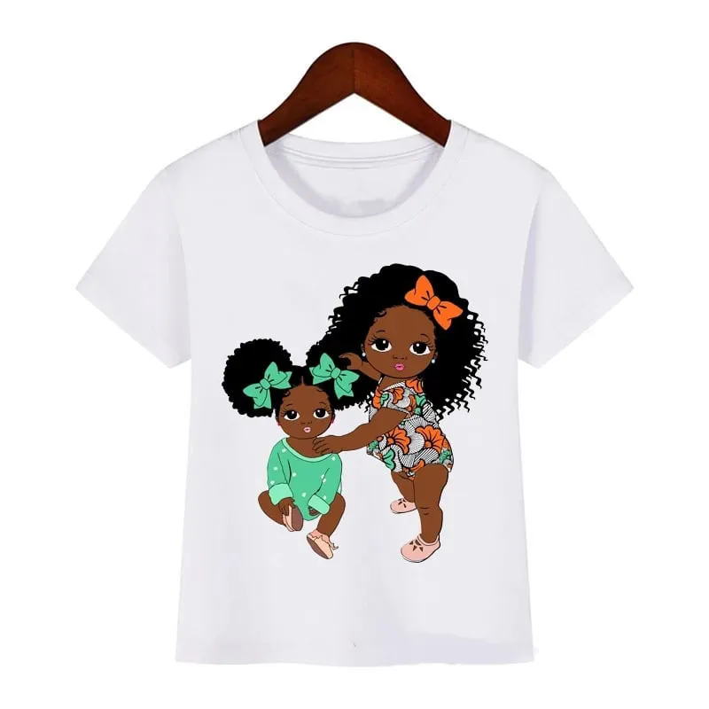 Kids Casual Round Neck Short Sleeve Cartoon Doll Pattern Milk Fiber Loose T-shirt