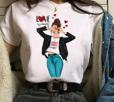90s Graphic Print Modal Crew Neck T-Shirt for Women - Fresh Sweet Summer Top