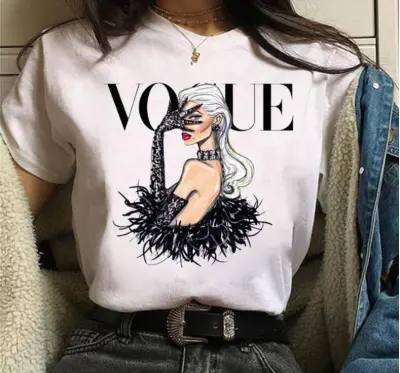 90s Graphic Print Modal Crew Neck T-Shirt for Women - Fresh Sweet Summer Top