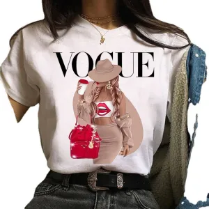 90s Graphic Print Modal Crew Neck T-Shirt for Women - Fresh Sweet Summer Top