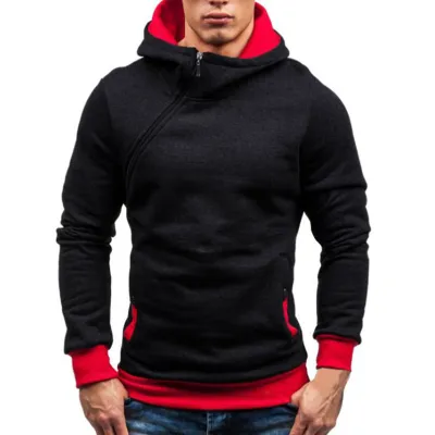 Men's Casual Diagonal Zip Cotton Polyester Hoodie