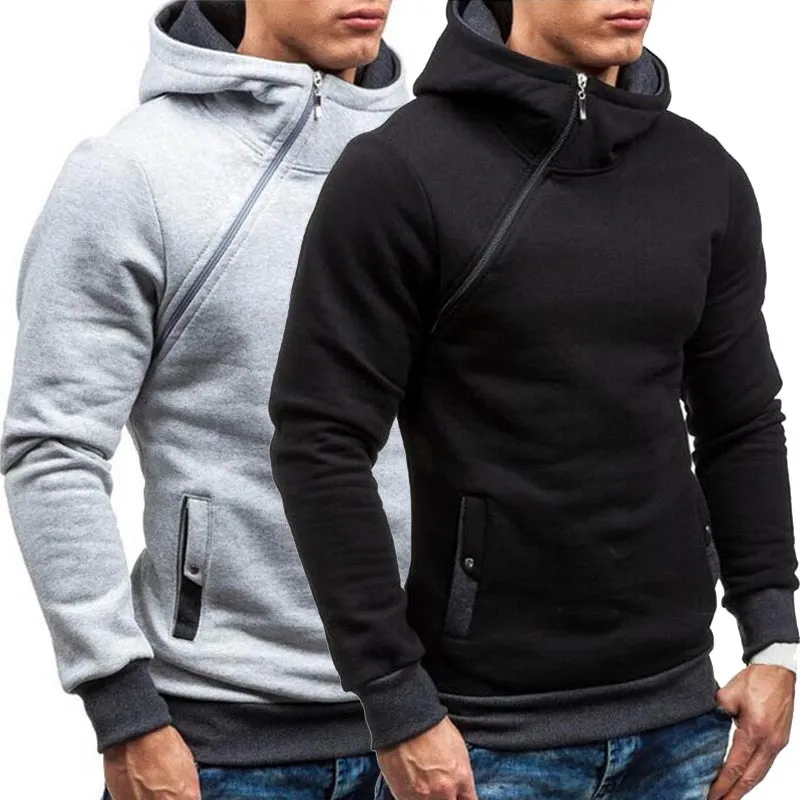 Men's Casual Diagonal Zip Cotton Polyester Hoodie