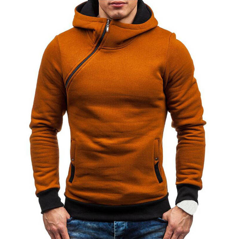 Wholesale Men Fashion Diagonal Zip Hoodie