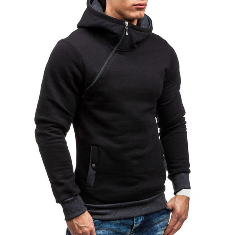 Wholesale Men Fashion Diagonal Zip Hoodie