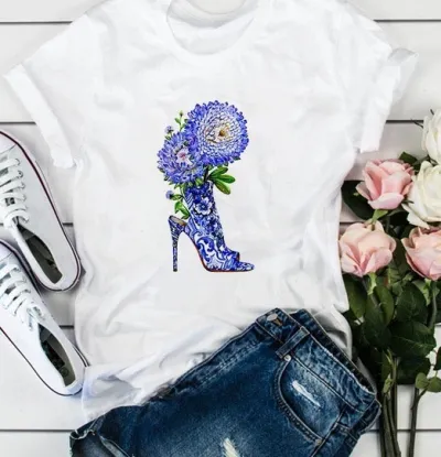 Women Casual Floral Graphic Printed Short Sleeve Loose T-Shirt
