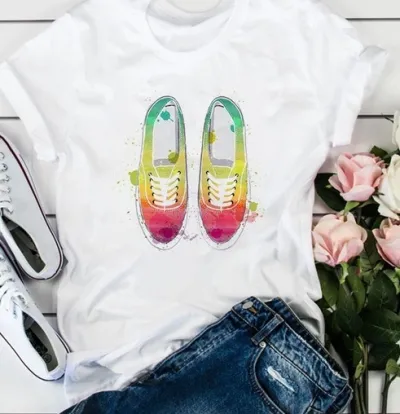 Women Casual Floral Graphic Printed Short Sleeve Loose T-Shirt