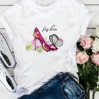 Women Casual Floral Graphic Printed Short Sleeve Loose T-Shirt