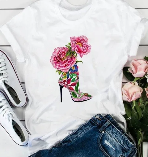 Women Casual Floral Graphic Printed Short Sleeve Loose T-Shirt