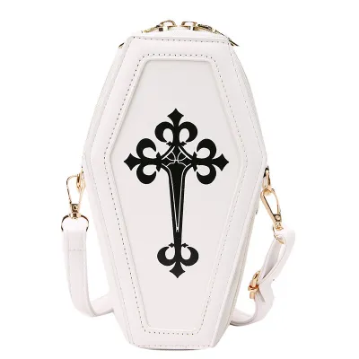 Gothic Women Fashion Vintage Cross Pattern Zipper Design Solid Color PU Crossbody Bag