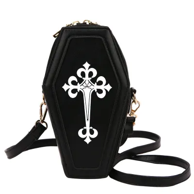 Gothic Women Fashion Vintage Cross Pattern Zipper Design Solid Color PU Crossbody Bag