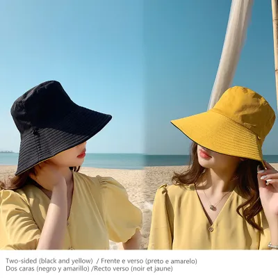 Double-Sided Wearing Panama Bucket Hat For Women Casual Cotton Sun Protection