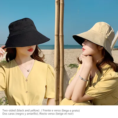 Double-Sided Wearing Panama Bucket Hat For Women Casual Cotton Sun Protection