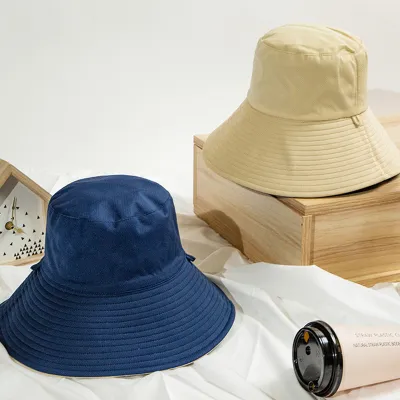 Double-Sided Wearing Panama Bucket Hat For Women Casual Cotton Sun Protection