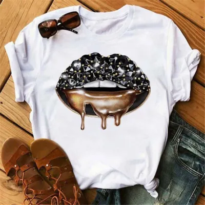 Women Urban Leisure Graphic Print T-Shirt Short Sleeve Crew Neck