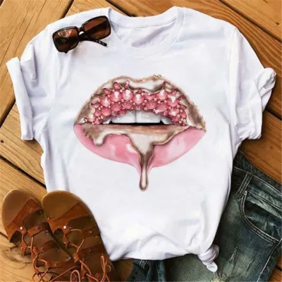 Women Urban Leisure Graphic Print T-Shirt Short Sleeve Crew Neck