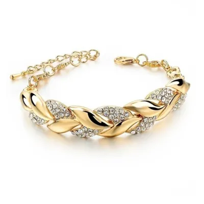 Women's Gold Leaf Diamond Fashion Bracelet in Alloy