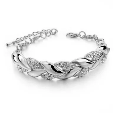 Women's Gold Leaf Diamond Fashion Bracelet in Alloy