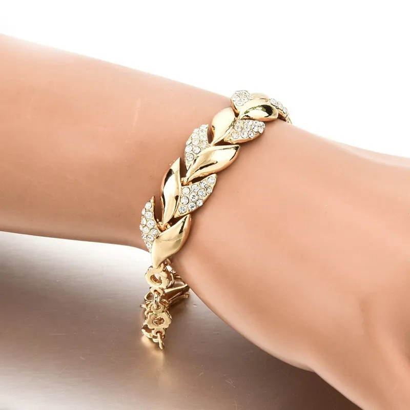 Women's Gold Leaf Diamond Fashion Bracelet in Alloy