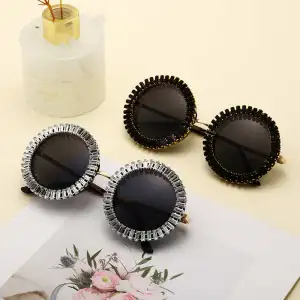 Wholesale Diamond Round Frame Party Ball Braided Runway Sunglasses