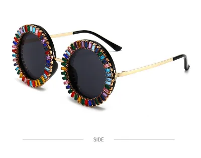 Wholesale Diamond Round Frame Party Ball Braided Runway Sunglasses