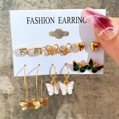 Women Chic Butterfly Shaped Design Drop Earrings Set