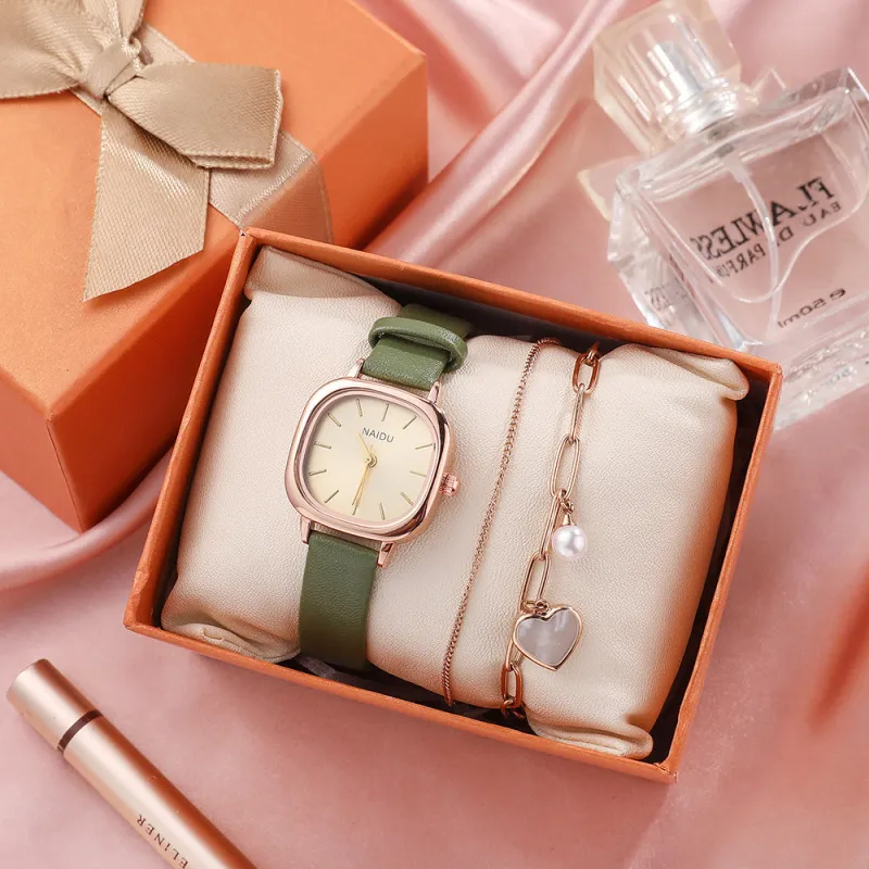 Women's Titanium Steel Double Layer Heart Bracelet And Quartz Watch 2-Piece Set
