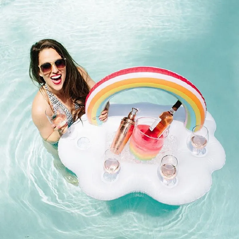 Rainbow Cloud Cup Seat Inflatable Water Ice Bar Fresh-Keeping Ice Bed for Women Swimwear Accessories
